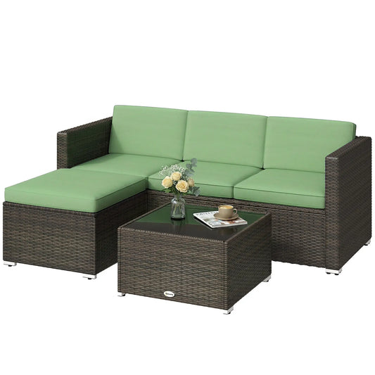 3 Piece Patio Furniture Set, PE Rattan Wicker Corner Sofa, Light Green Patio Furniture Sets Brown, Light Green at Gallery Canada