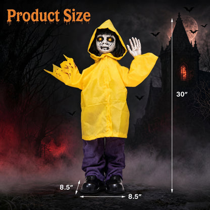 Animatronic Haunted Boy, Light Up Eyes, Creepy Sound