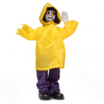 Animatronic Haunted Boy, Light Up Eyes, Creepy Sound