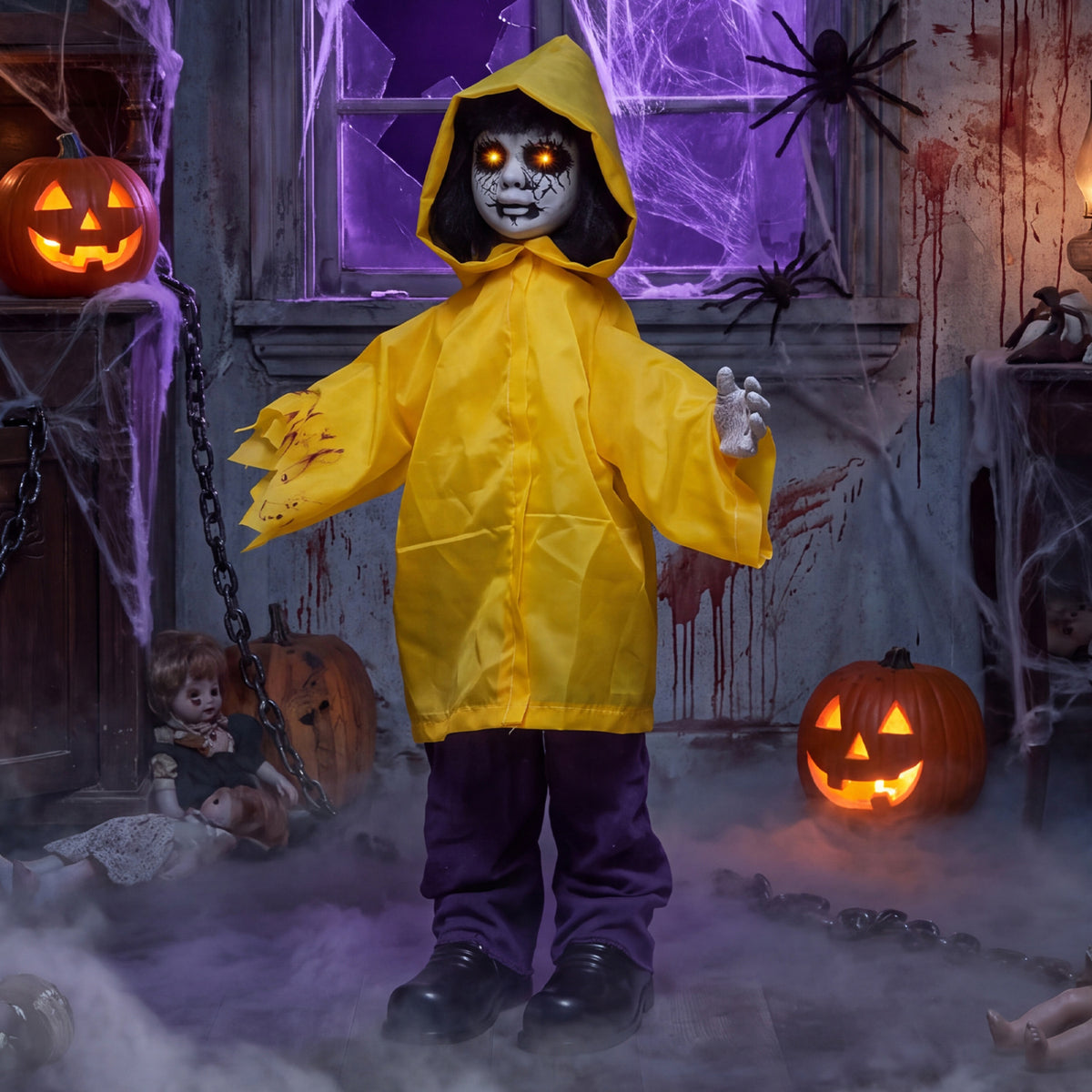 Animatronic Haunted Boy, Light Up Eyes, Creepy Sound