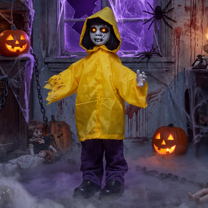 Animatronic Haunted Boy, Light Up Eyes, Creepy Sound