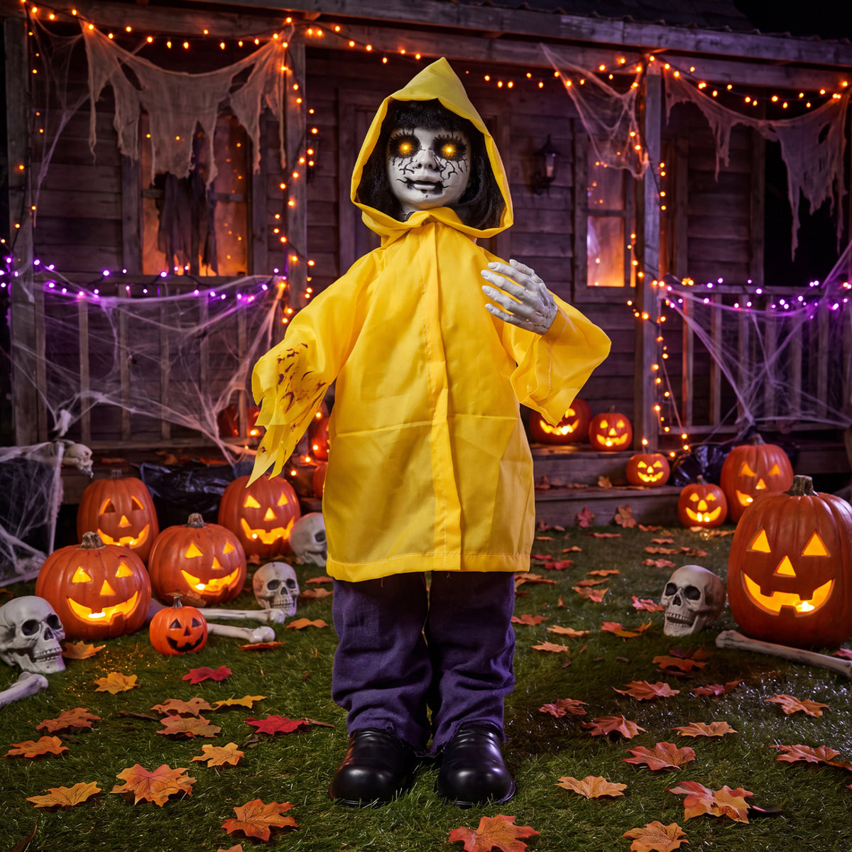 Animatronic Haunted Boy, Light Up Eyes, Creepy Sound