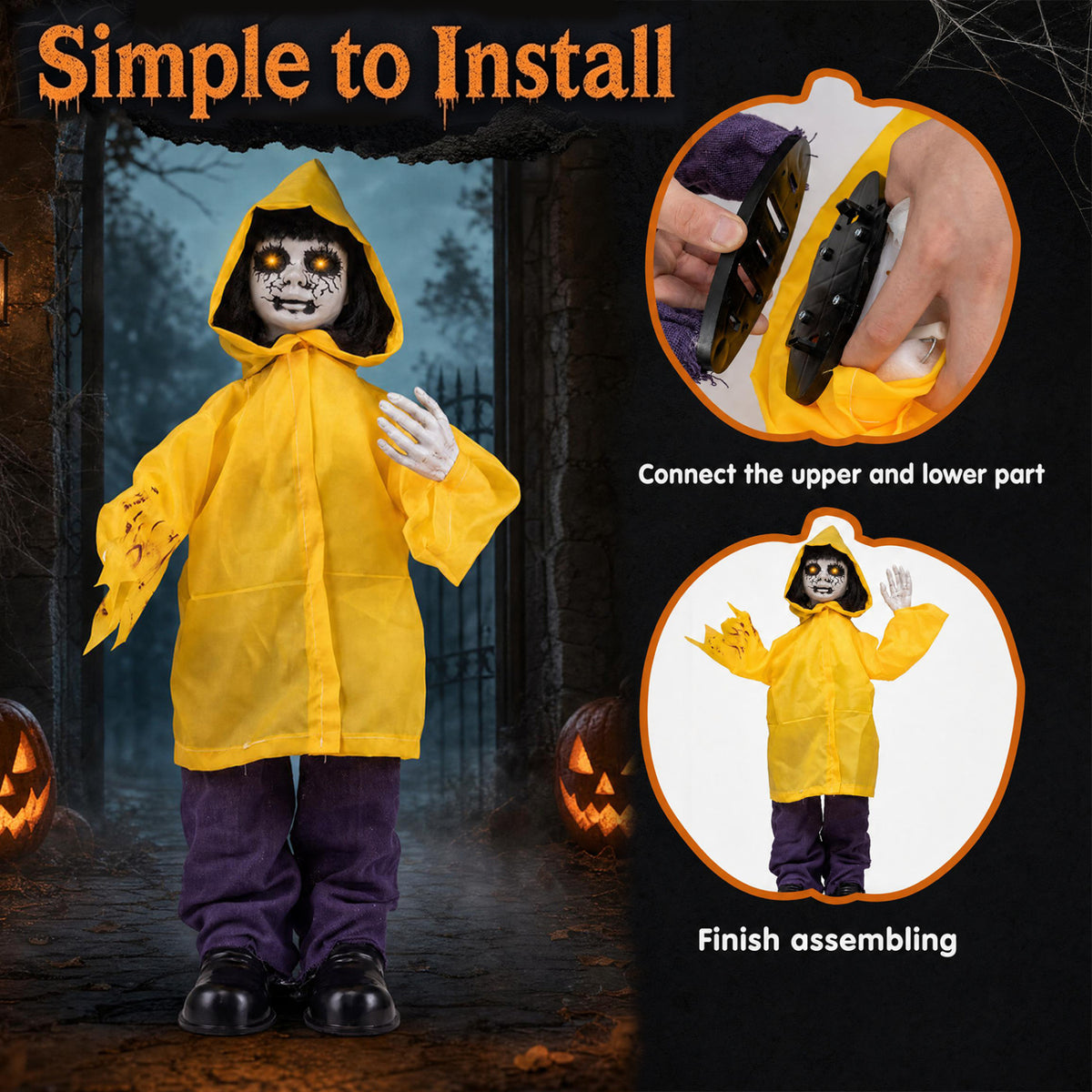 Animatronic Haunted Boy, Light Up Eyes, Creepy Sound