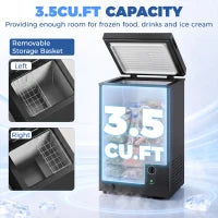 Mini congélateur, congélateur coffre de 3,5 pi³, thermostat à 7 réglages, panier en fil, noir