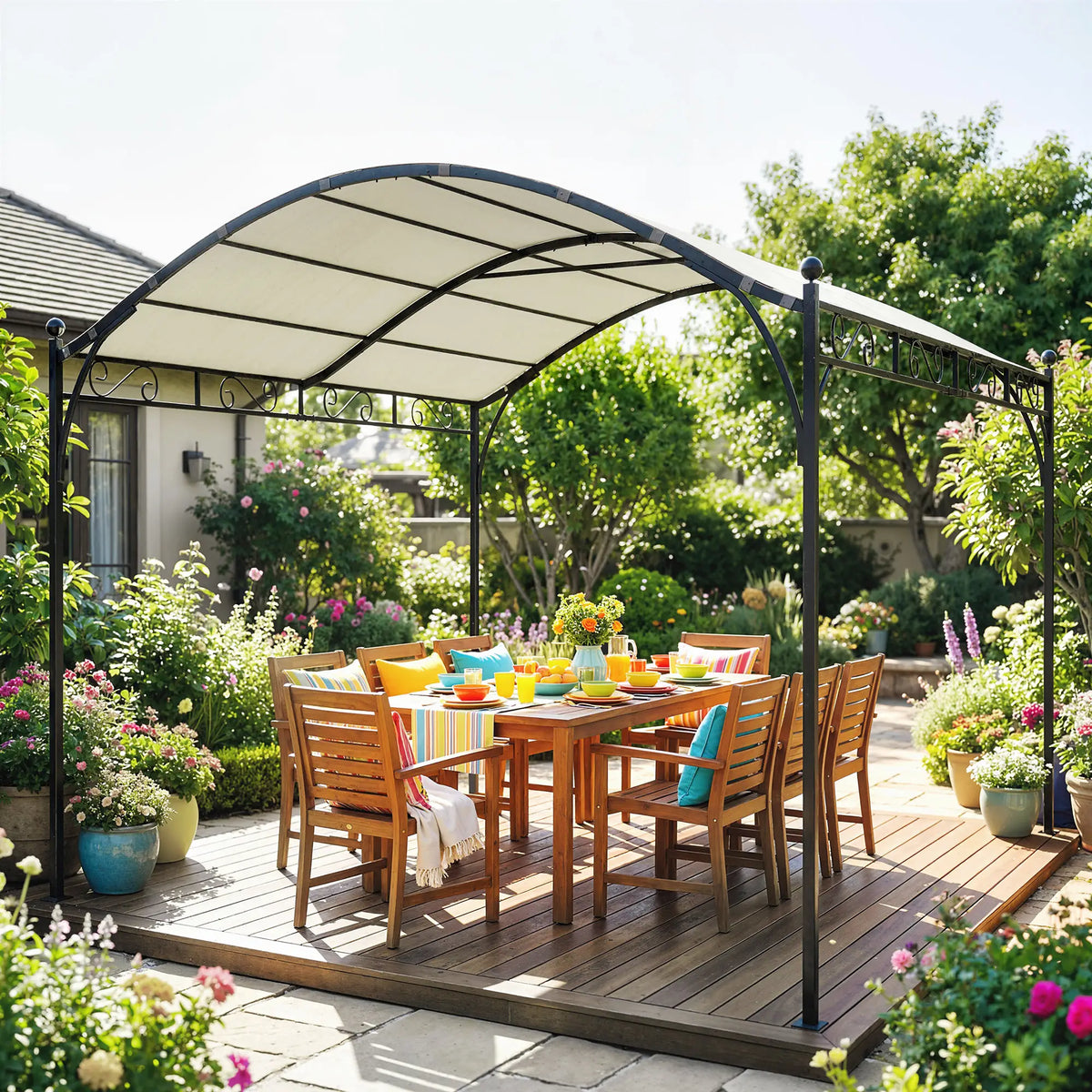 10' x 10' Outdoor Pergola, Galvanized Steel Frame, UV30+ Canopy, Cream White