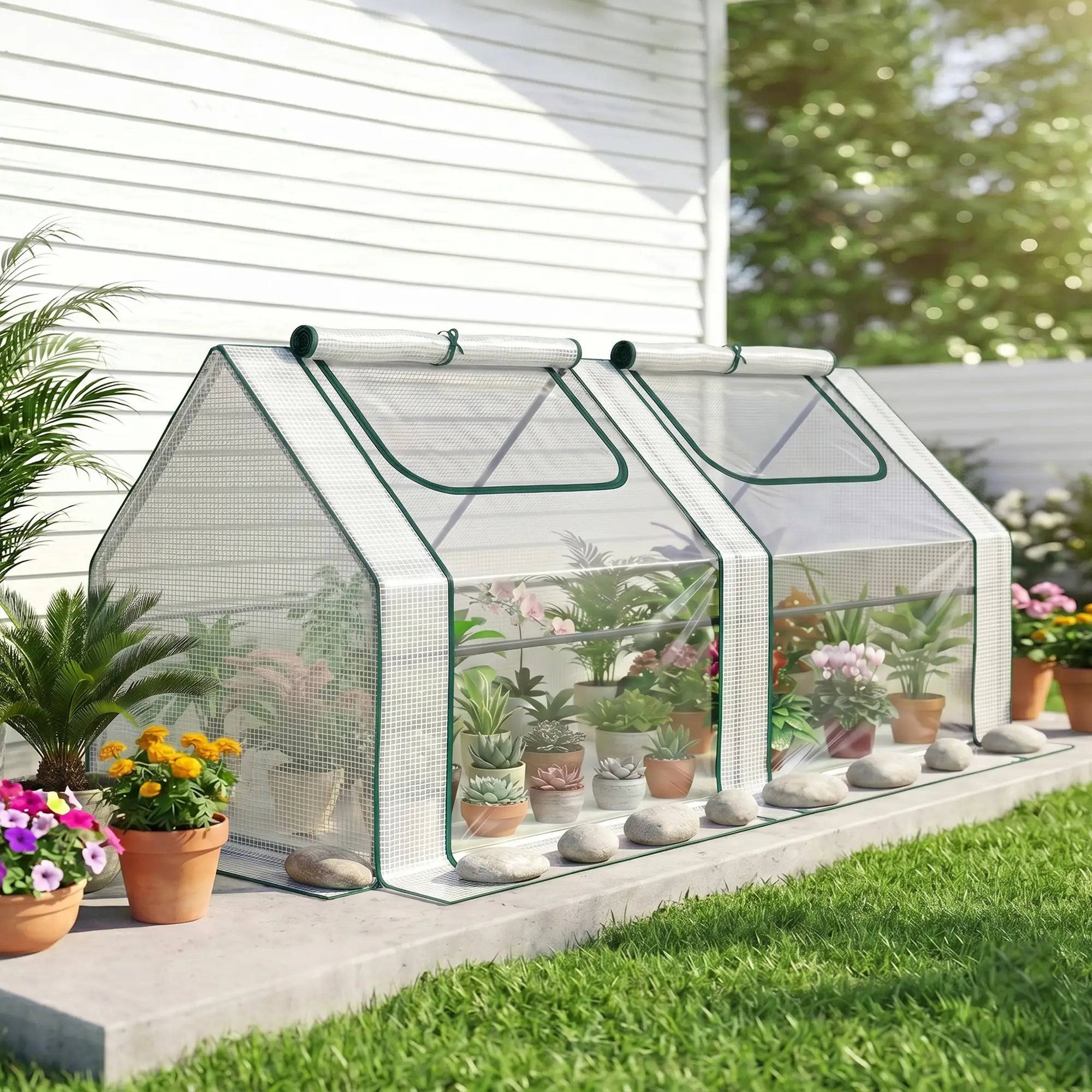 6' x 3' x 3' Portable Mini Greenhouse, 2 PE Covers, Steel Frame, White Mini Greenhouses at Gallery Canada