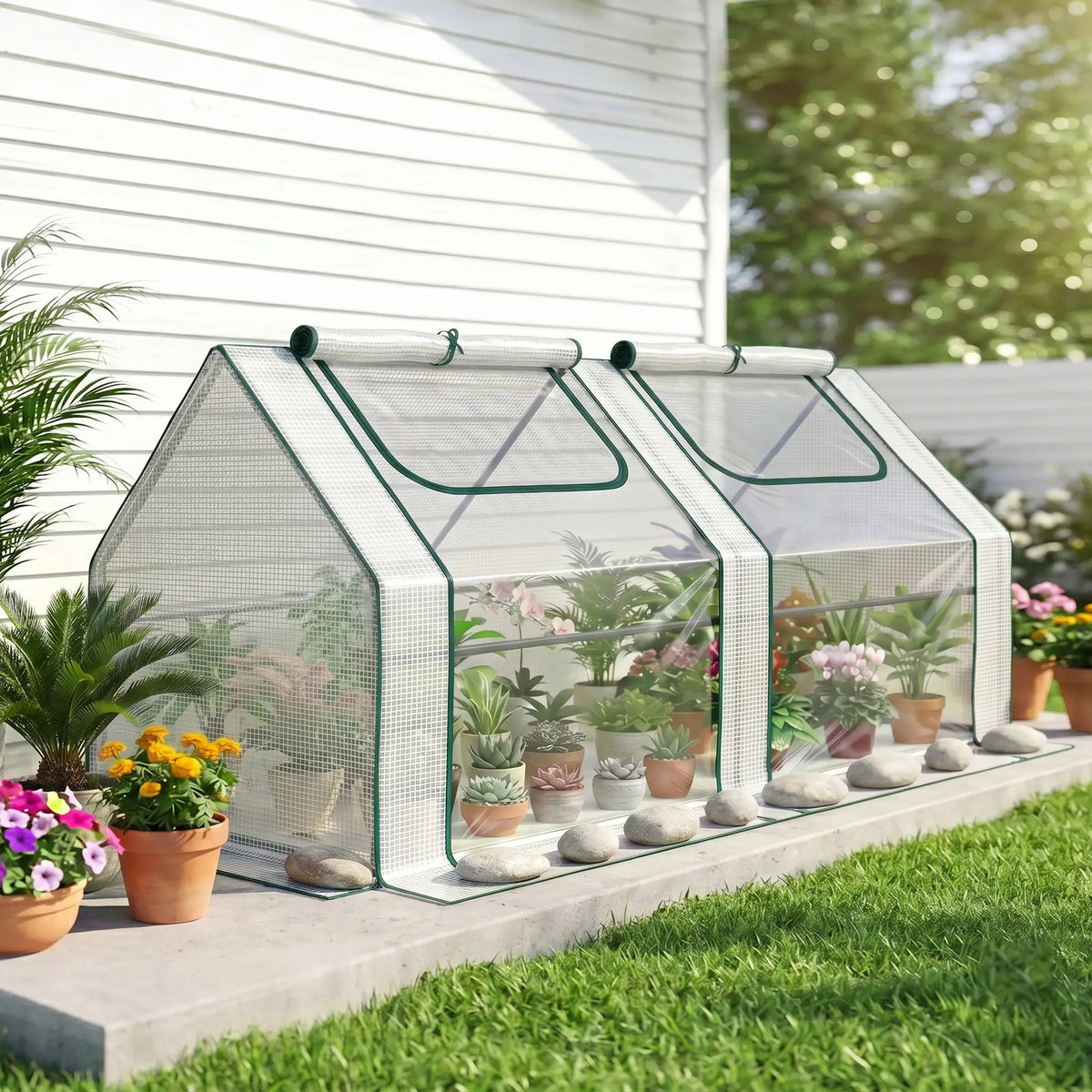 6' x 3' x 3' Portable Mini Greenhouse, 2 PE Covers, Steel Frame, White Mini Greenhouses at Gallery Canada