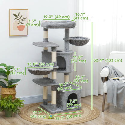 52.5" Cat Tree Tower, Scratching Posts, Condos, Bed, Grey Cat Towers at Gallery Canada