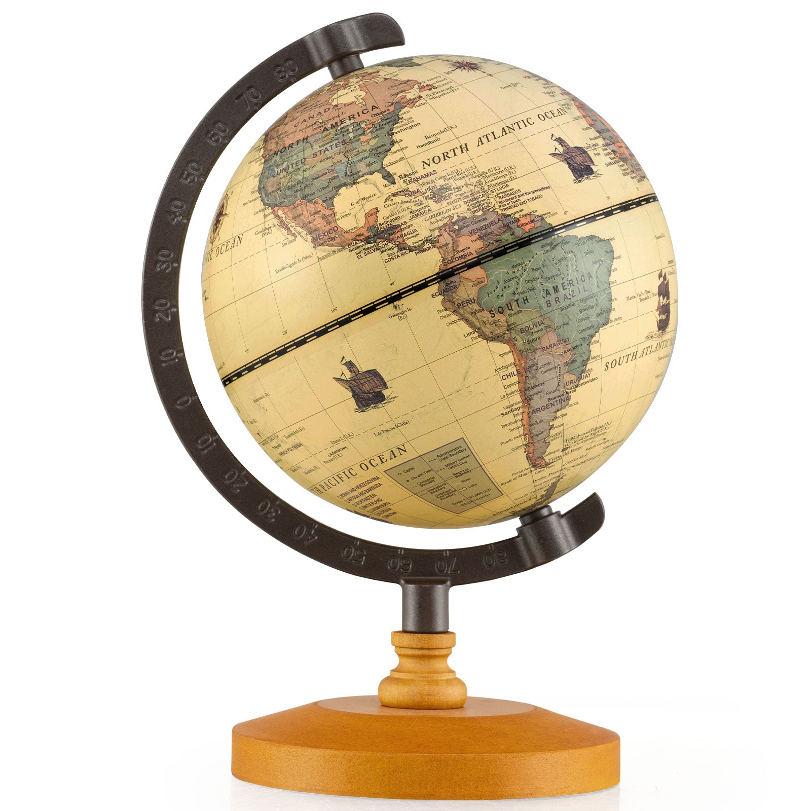 Antique Globe Dia 5.5 Inch Mini Rotating World Globe with Wooden Base-Brozen, Bronze Learning Toys Bronze at Gallery Canada