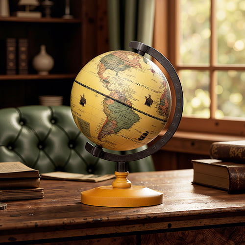 Antique Globe Dia 5.5 Inch Mini Rotating World Globe with Wooden Base-Brozen, Bronze