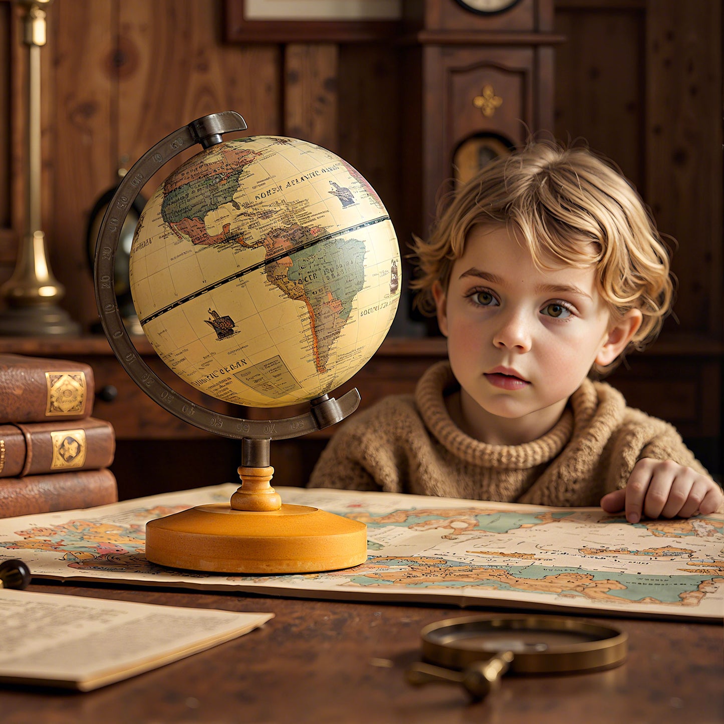 Antique Globe Dia 5.5 Inch Mini Rotating World Globe with Wooden Base-Brozen, Bronze Learning Toys at Gallery Canada