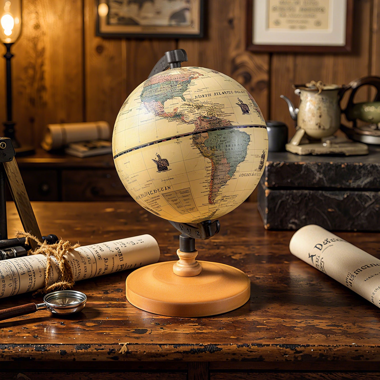 Antique Globe Dia 5.5 Inch Mini Rotating World Globe with Wooden Base-Brozen, Bronze Learning Toys at Gallery Canada