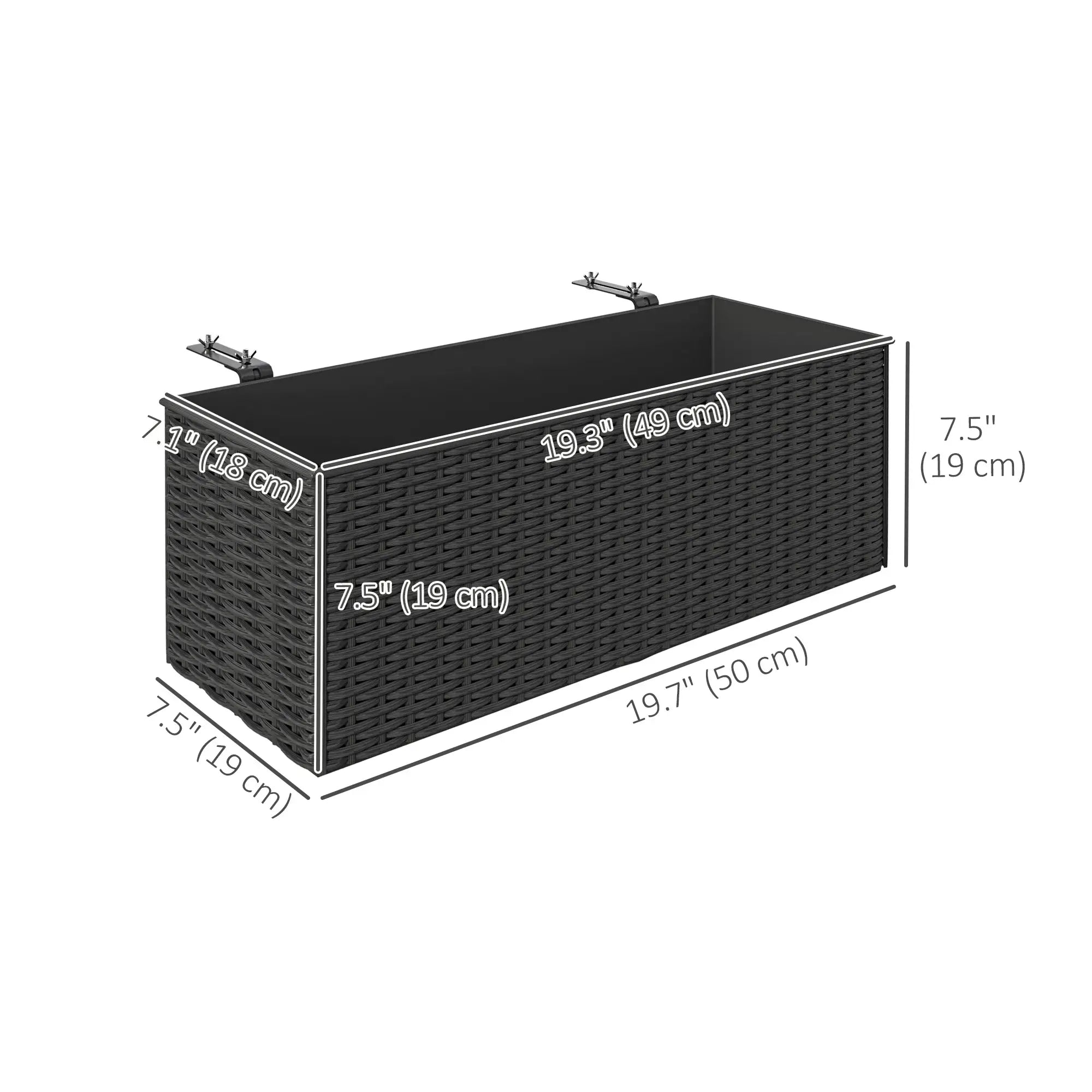 2 Pack 20 Inch Self-Watering Hanging Pots, Railing Planter, Rattan Look, Black Garden Accessories at Gallery Canada