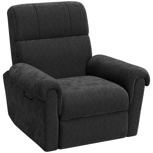Power Recliner Chair, Fabric Upholstered, USB Ports, Swivel Rocking, Footrest, Black
