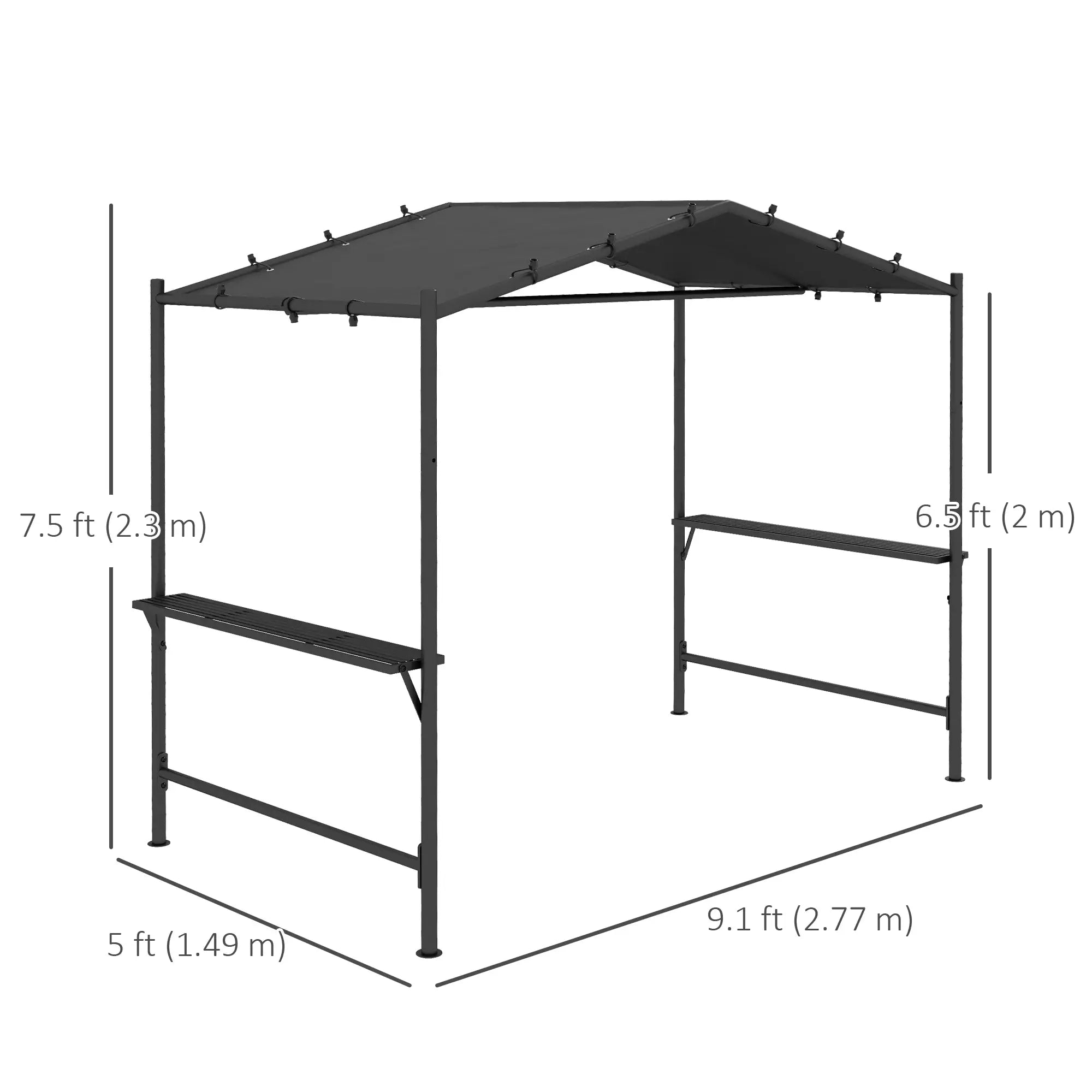 9' x 5' BBQ Grill Gazebo Tent, Steel Frame With Serving Shelves, Dark Grey BBQ Grill Gazebos at Gallery Canada