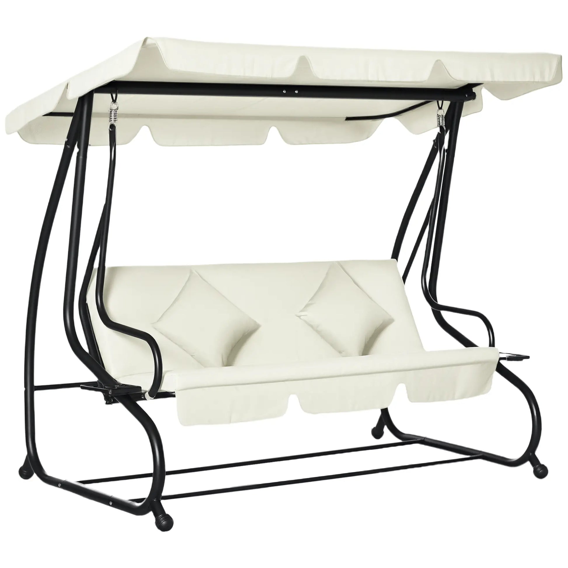 3 Seater Patio Swing Chair, Convertible Cushioned Bed, Outdoor Porch with Canopy Patio Swings with Stand Cream at Gallery Canada