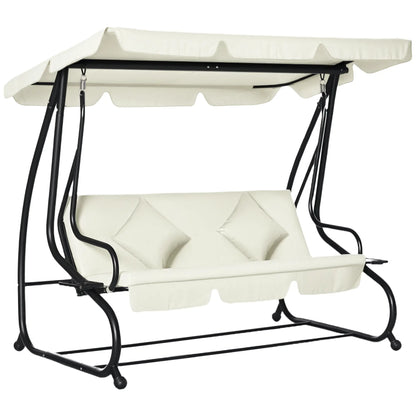 3 Seater Patio Swing Chair, Convertible Cushioned Bed, Outdoor Porch with Canopy Patio Swings with Stand Cream at Gallery Canada