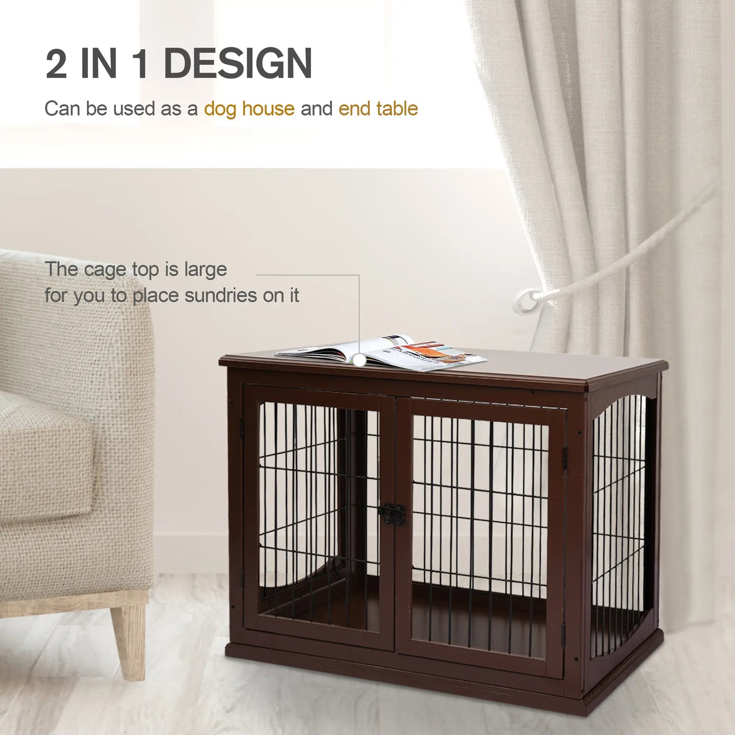 26" Wooden Dog Cage, Double Door, Modern Design, Brown Houses, Kennels & Pens at Gallery Canada