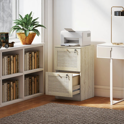 2 Drawer Filing Cabinet with Lock, Boho Style, A4 Letter Size, Oak Office Cabinets & Cupboards at Gallery Canada