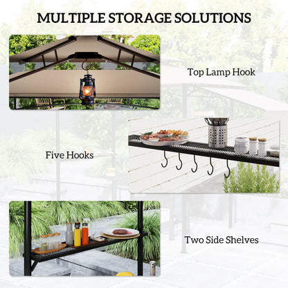 8' x 5' Grill Gazebo, Double Tiered Barbecue Shelter, Khaki BBQ Grill Gazebos at Gallery Canada