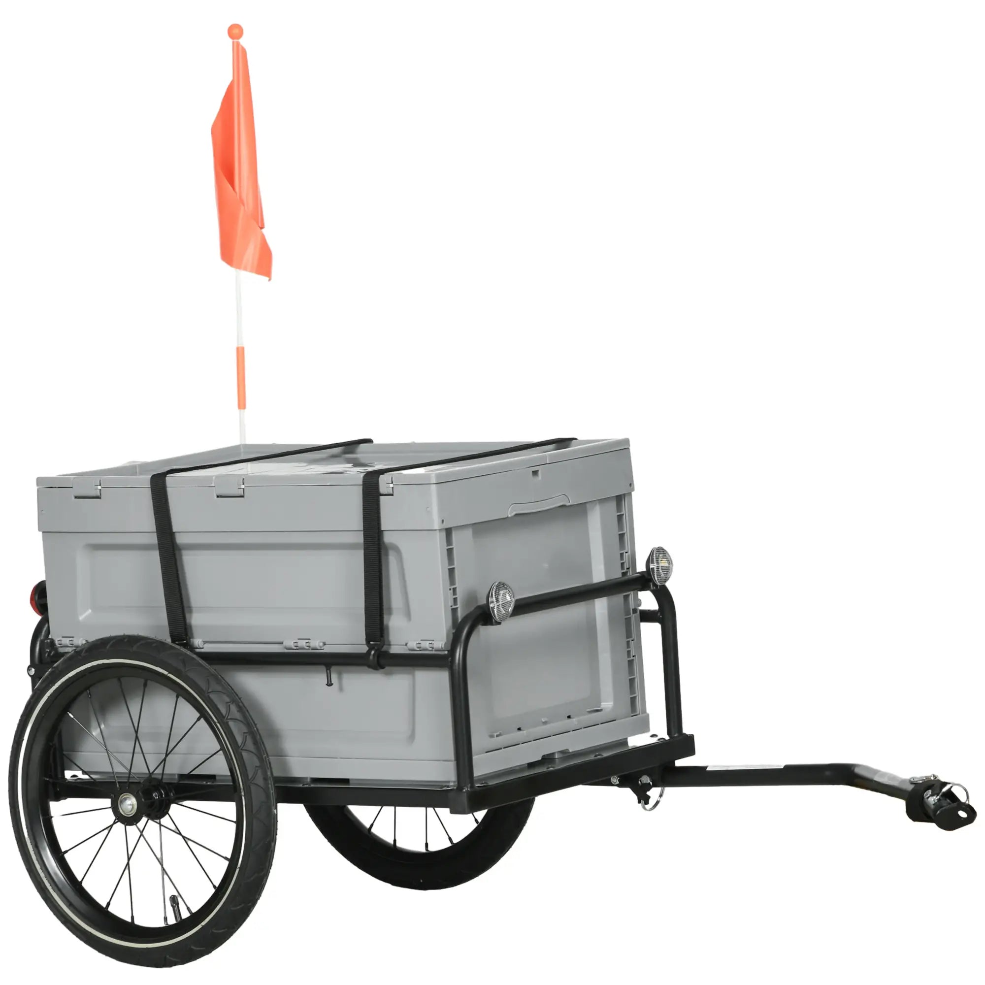 Steel Bike Trailer, Bicycle Cargo with Storage Box, Reflectors, Max Load 88LBS Bike Cargo Trailers Grey at Gallery Canada