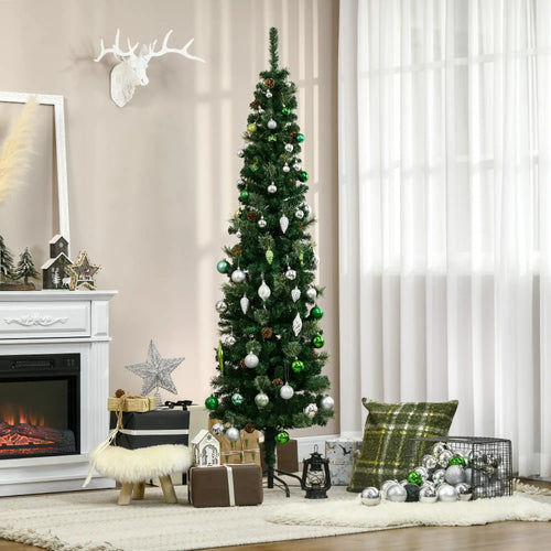 6.5ft Pencil Christmas Tree, Artificial, Pine Needles, Realistic Branches, Green