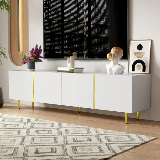 Modern TV Stand, 4 Doors, Soft-Close Hinges, 67" L x 13.5" W x 18" H, White TV Stands White at Gallery Canada