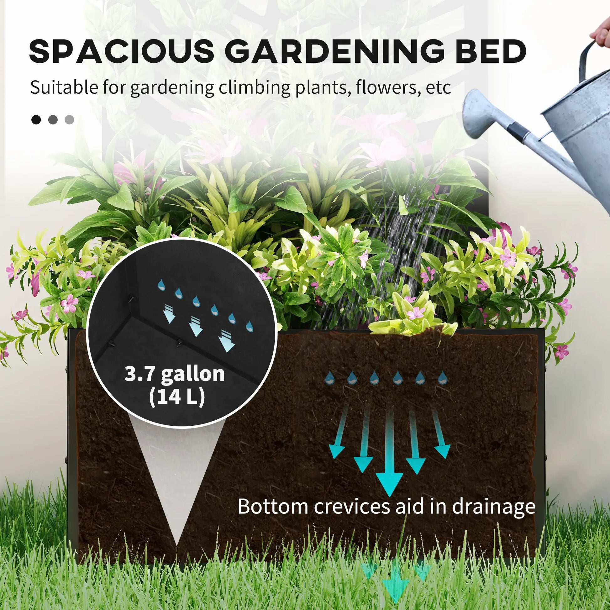 Raised Garden Bed, Outdoor Privacy Screen, Metal Planter Box with Trellis, Wall-Mounted, Black Raised Garden Beds at Gallery Canada