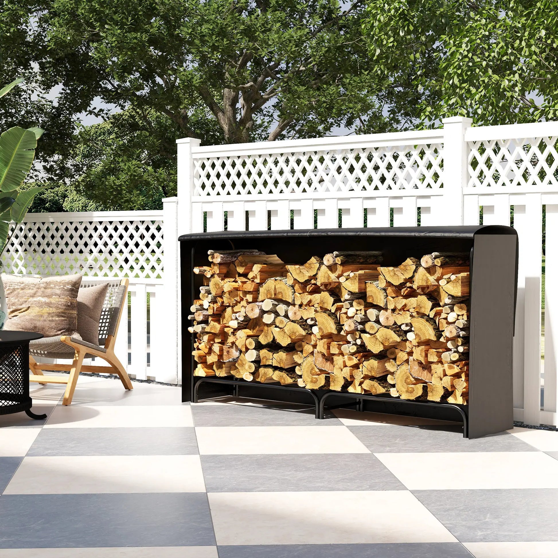 6ft Outdoor Firewood Rack with Cover, Adjustable Log Holder, Black Firewood Racks at Gallery Canada