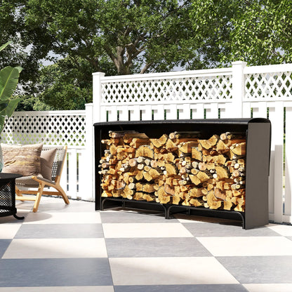 6ft Outdoor Firewood Rack with Cover, Adjustable Log Holder, Black Firewood Racks at Gallery Canada