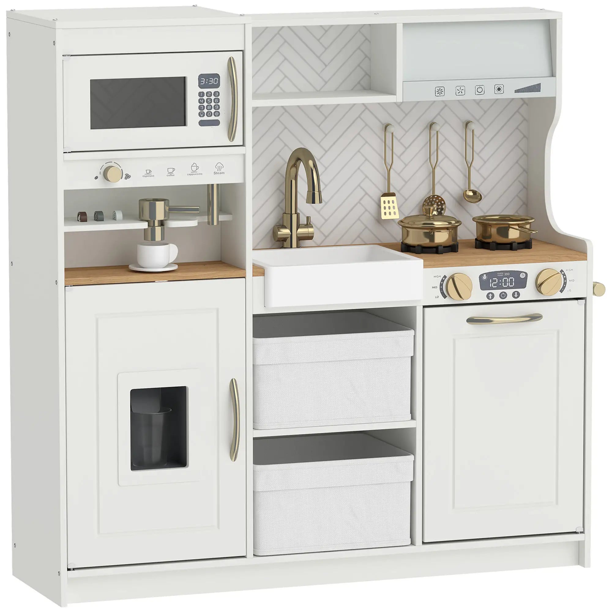 Kids Kitchen Playset With Coffee Machine, 3+, White Play Kitchen White, Gold, Grey at Gallery Canada