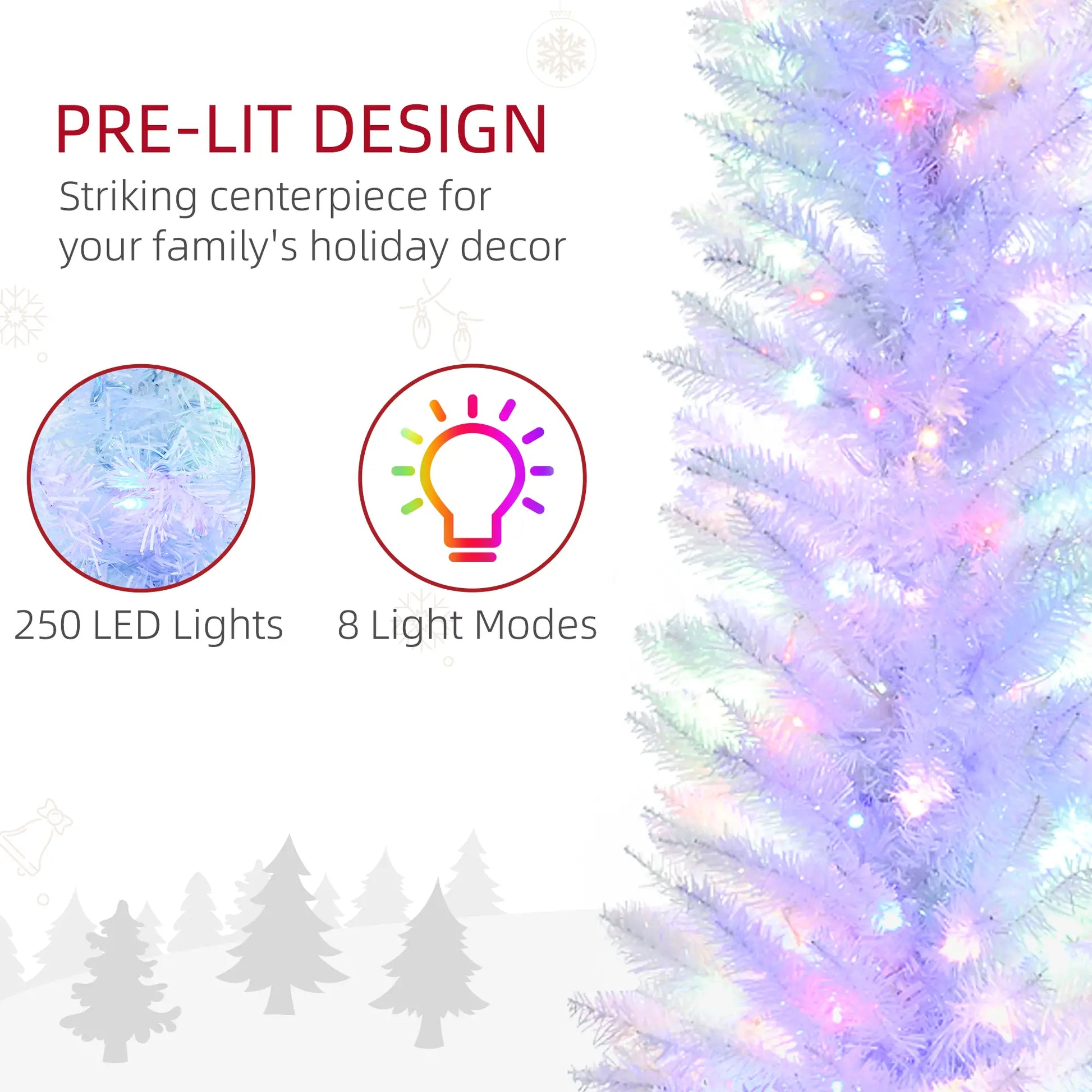 7' Pencil Artificial Christmas Tree, Colourful LED Lights, White Pencil Christmas Trees at Gallery Canada