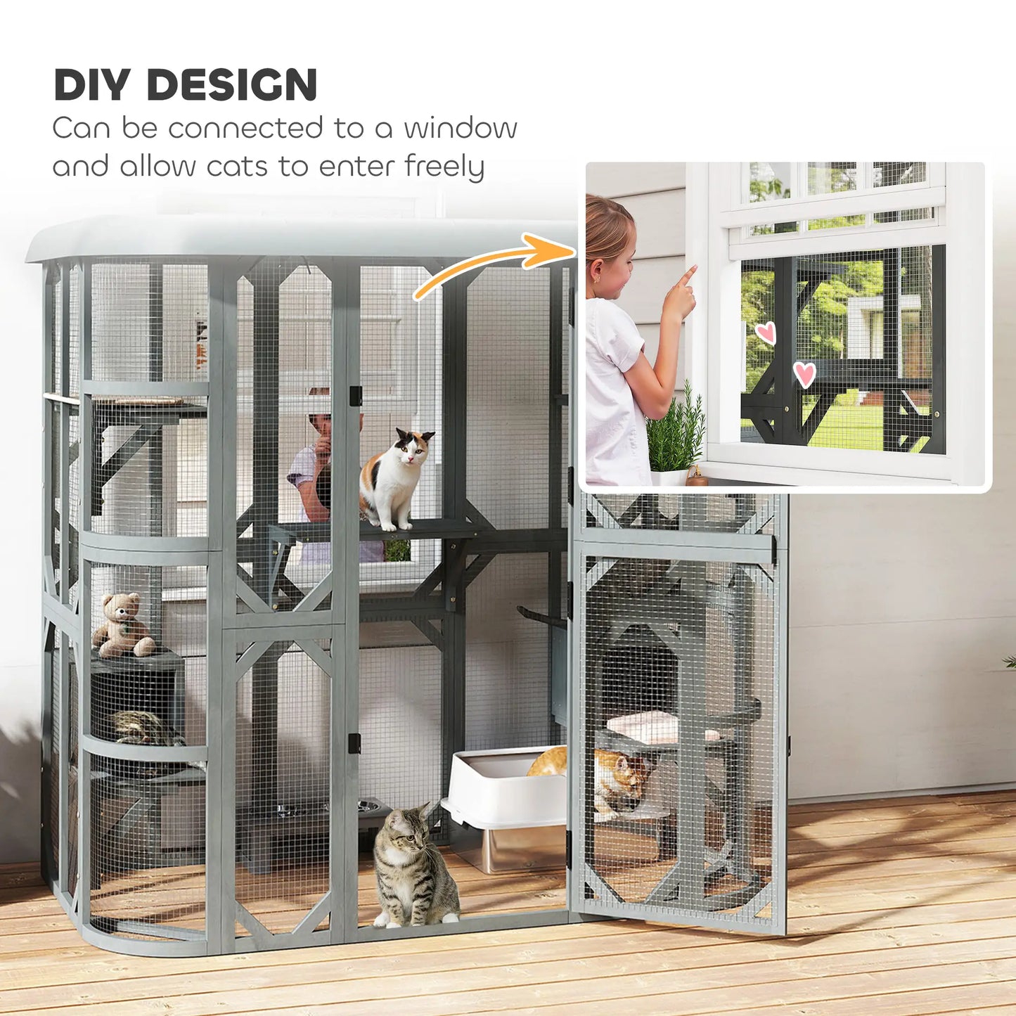 71" Wooden Cat Enclosure, With Platforms And Condos, Grey Outdoor Cat Enclosures at Gallery Canada