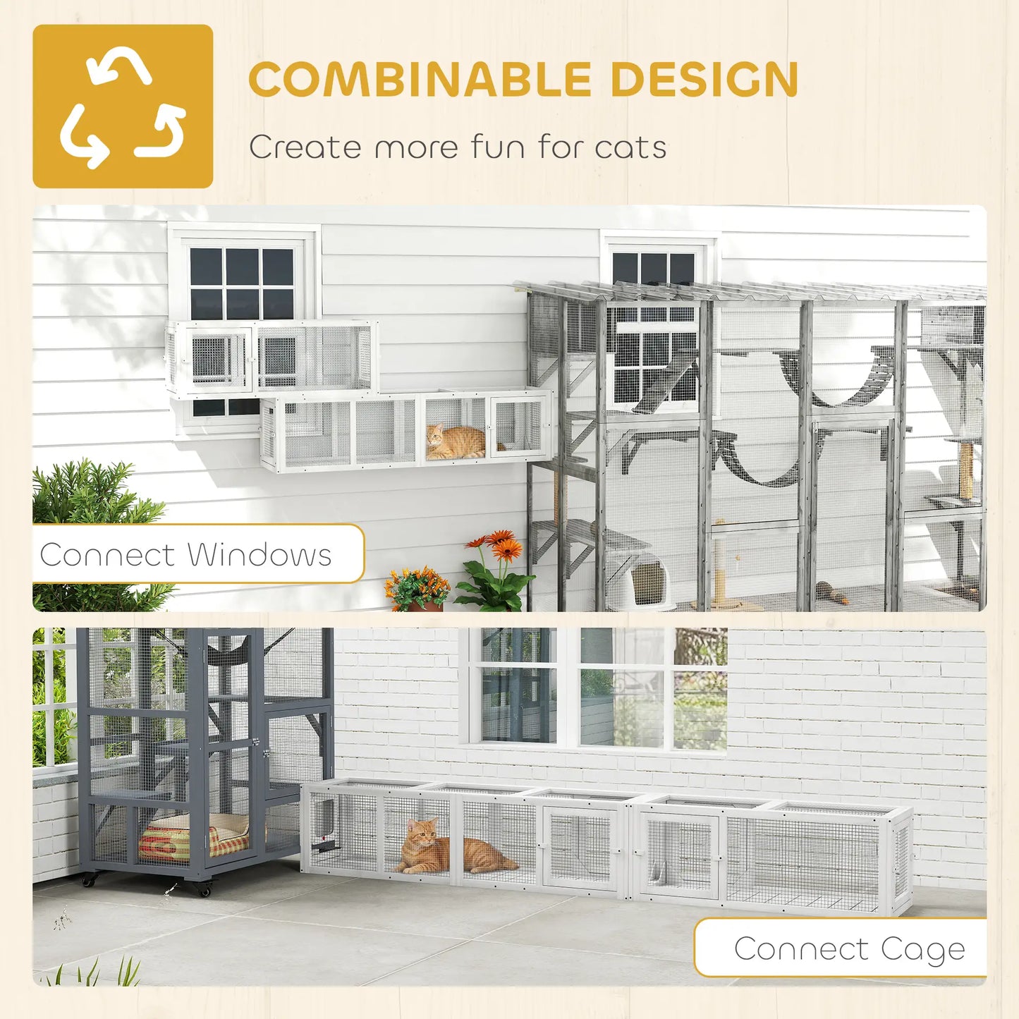Cat Tunnel, Outdoor Enclosure, 98", 8 Doors, Combinable, White Outdoor Cat Enclosures at Gallery Canada