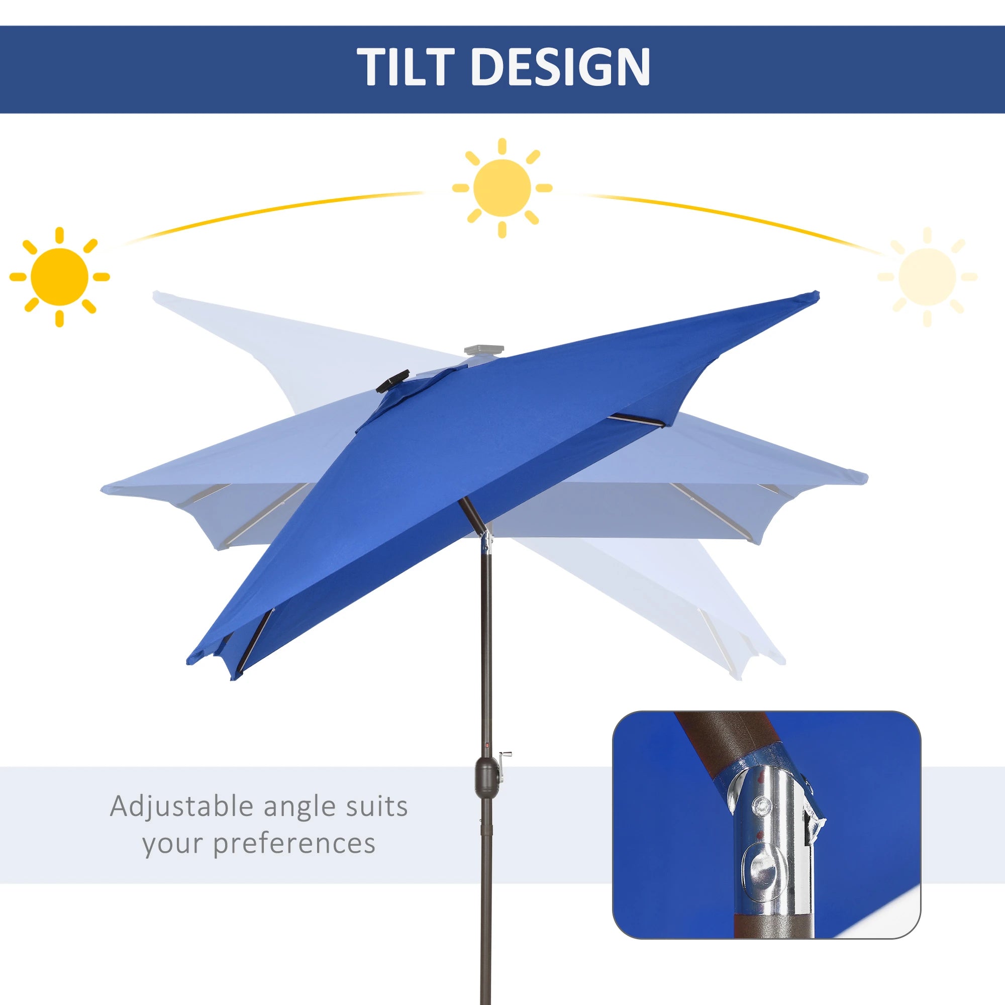 6.5x10ft Rectangle Solar Tilt Umbrella, Aluminum, Dark Blue Sun Umbrellas at Gallery Canada