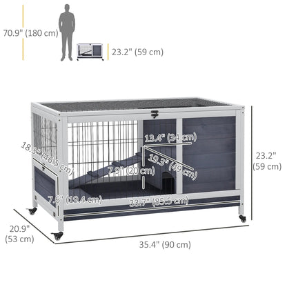 Wooden Indoor Rabbit Hutch, Elevated Cage with Enclosed Run, Wheels, White Rabbit Hutch at Gallery Canada