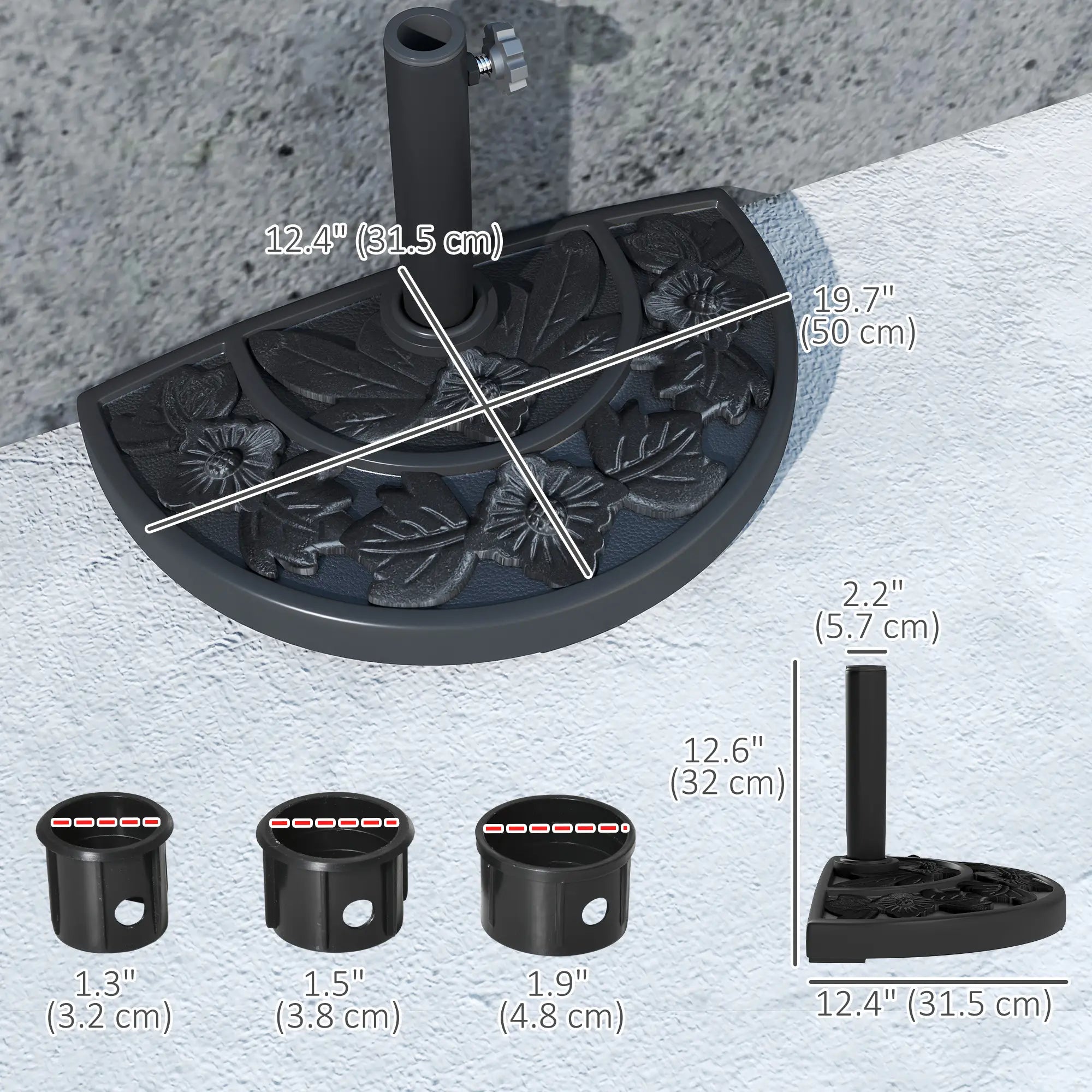 21 lbs Concrete Half Umbrella Base, Flower-Leaf Design, Black Umbrella Bases at Gallery Canada