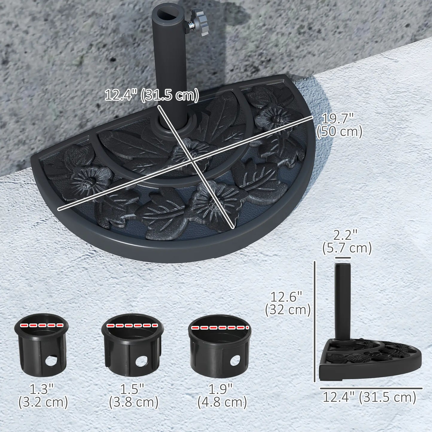21 lbs Concrete Half Umbrella Base, Flower-Leaf Design, Black Umbrella Bases at Gallery Canada
