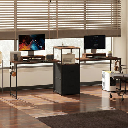 96 Inch Gaming Desk, Dual Computer Desk, Rustic Brown, Brown Gaming Desks at Gallery Canada
