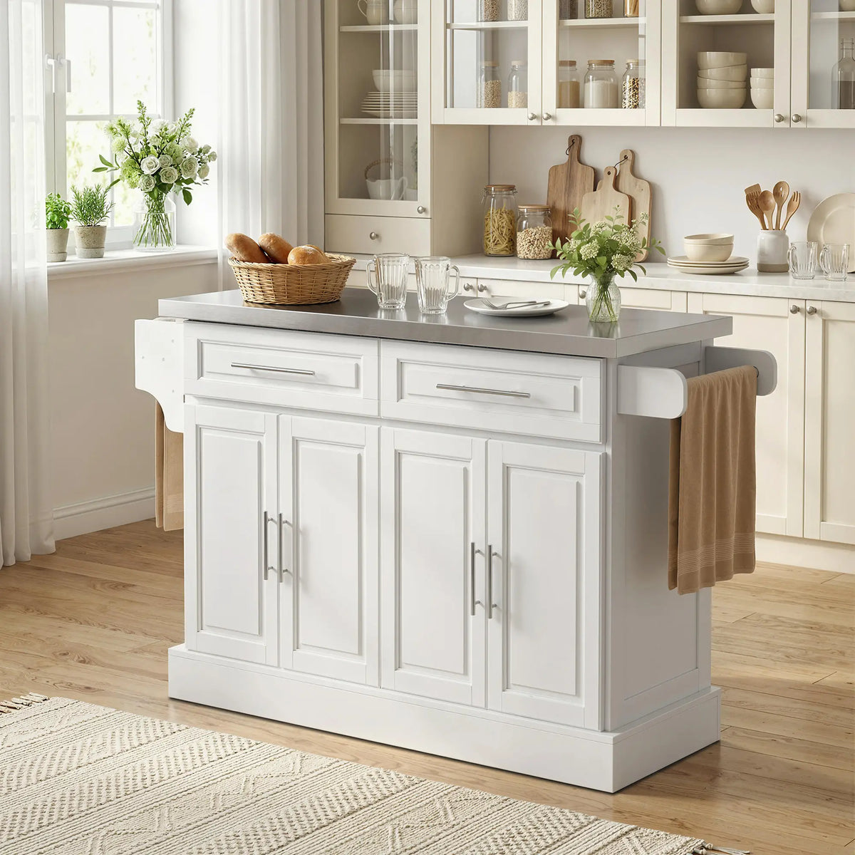 Rolling Kitchen Island with Storage, Stainless Steel Top, Drawers, Cabinets Kitchen Islands & Kitchen Carts at Gallery Canada