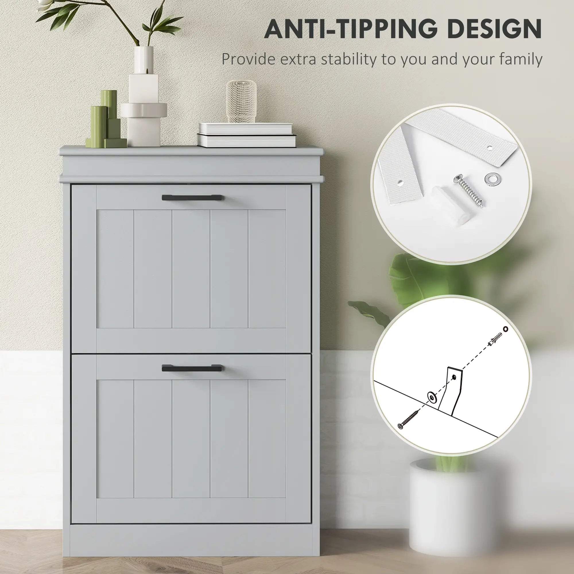 Shoe Storage Cabinet, 2 Flip Drawers, Adjustable Shelves, 10 Pairs, Grey Shoe Storage Cabinets & Racks at Gallery Canada