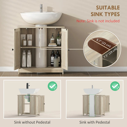 Bathroom Vanity, 24" Pedestal Sink Bathroom Vanity Furniture with 2 Doors and Shelf, Grey Wood Grain Sink Cabinets at Gallery Canada