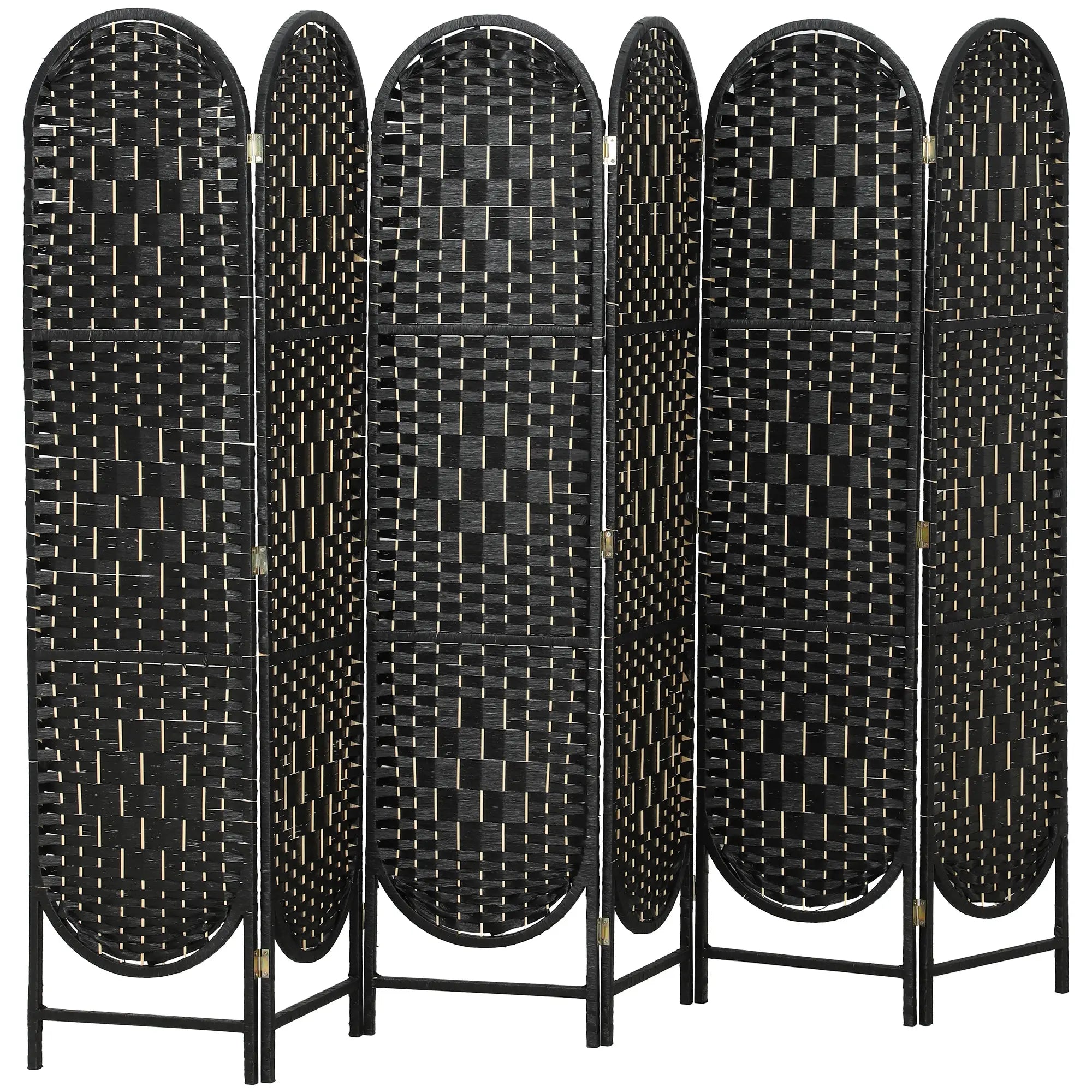 Bohemian Privacy Screen, 6 Panel Folding Room Divider, Arched Top, Black Room Dividers Black at Gallery Canada