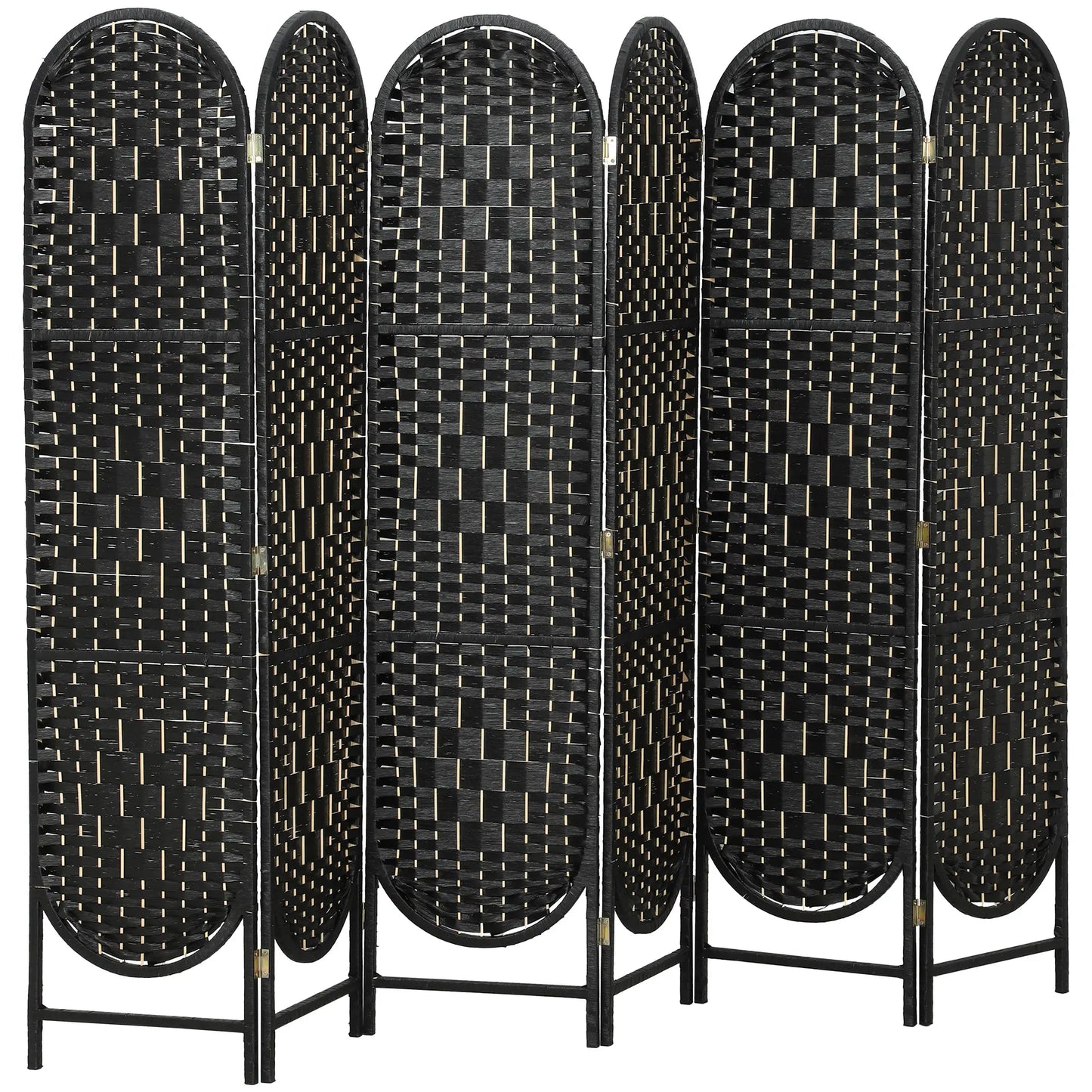 Bohemian Privacy Screen, 6 Panel Folding Room Divider, Arched Top, Black Room Dividers Black at Gallery Canada