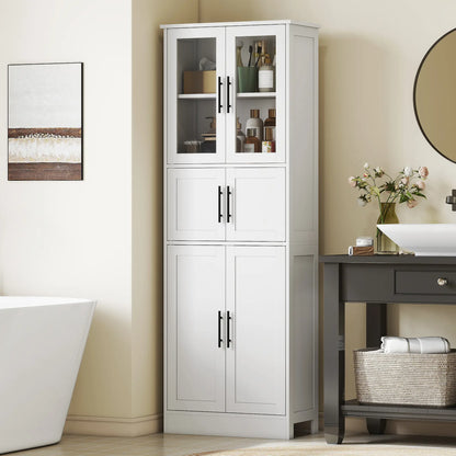 67" Tall Bathroom Storage Cabinet, Glass Doors, Adjustable Shelves, White Bathroom Cabinets at Gallery Canada