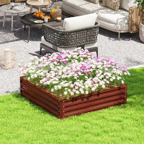 4'x4'x1' Raised Garden Bed, Galvanized Steel Planter, Dark Brown