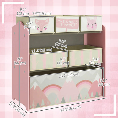 Toy Organizer with 6 Storage Bins, 25" X 12" X 26", Pink