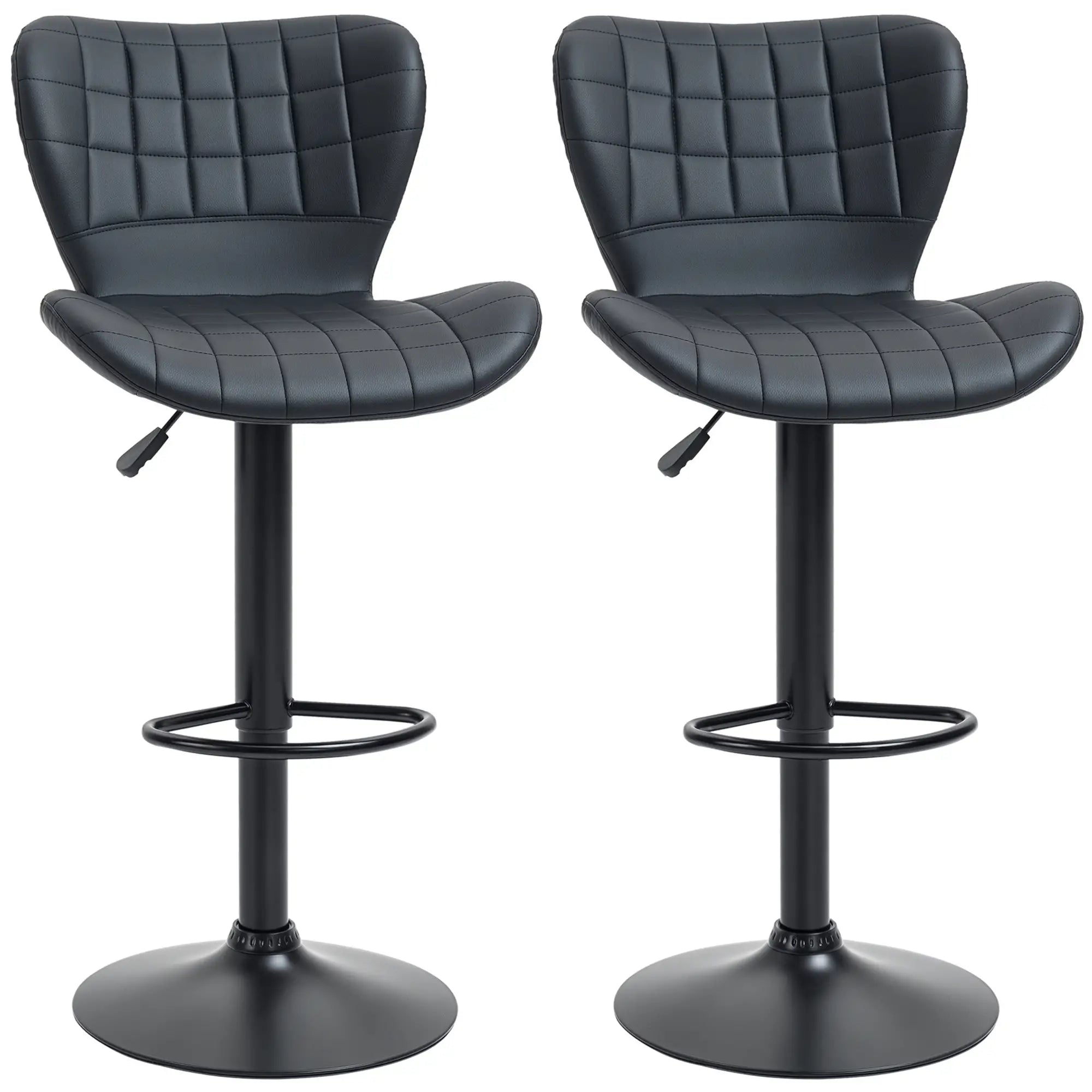 Adjustable Swivel Bar Stools, Set of 2, PU Leather, Black Bar Stools Black at Gallery Canada