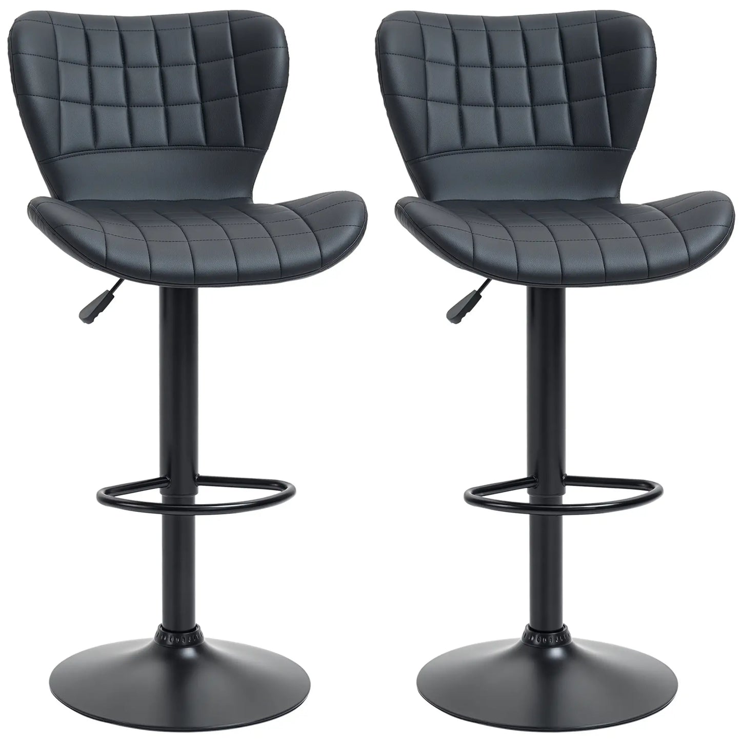 Adjustable Swivel Bar Stools, Set of 2, PU Leather, Black Bar Stools Black at Gallery Canada