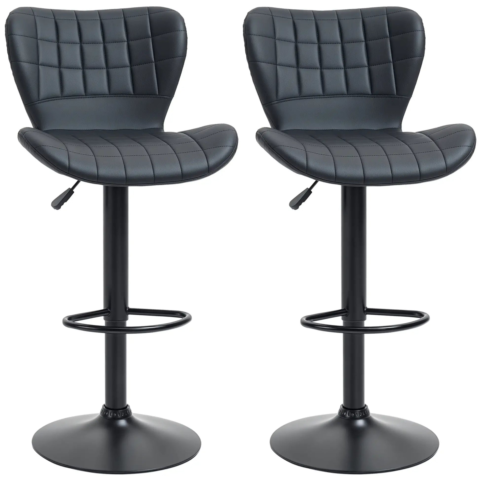 Adjustable Swivel Bar Stools, Set of 2, PU Leather, Black Bar Stools Black at Gallery Canada